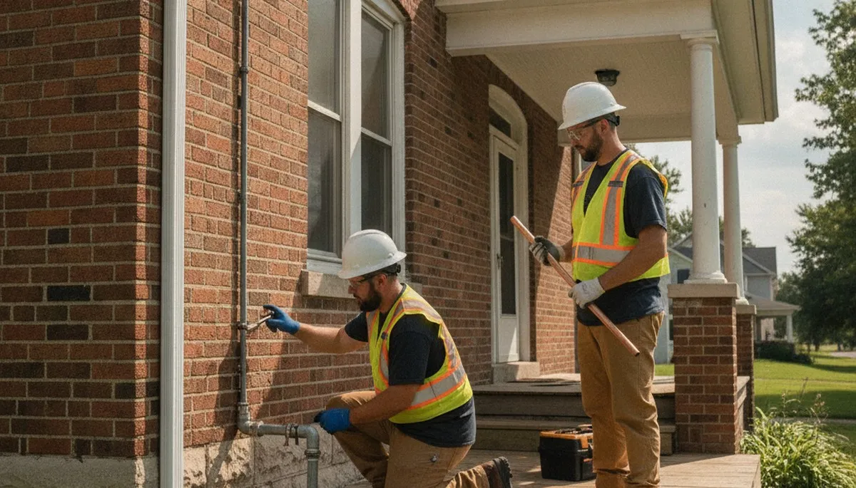 Professional plumber repairing plumbing in Peoria, IL for local residential service call