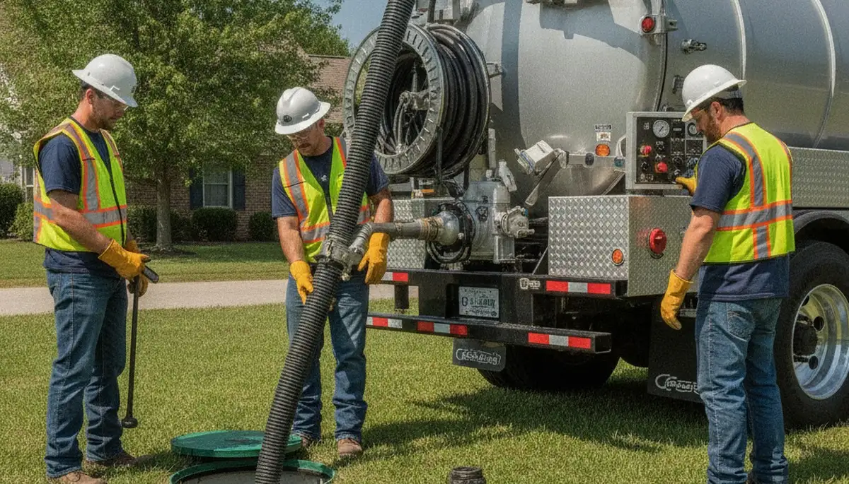 Septic pumping service truck for Peoria, IL homes with On Call Plumbers crew