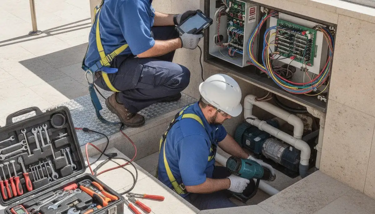 Spa repair technician servicing a home spa in Peoria, IL, for reliable plumbing repair