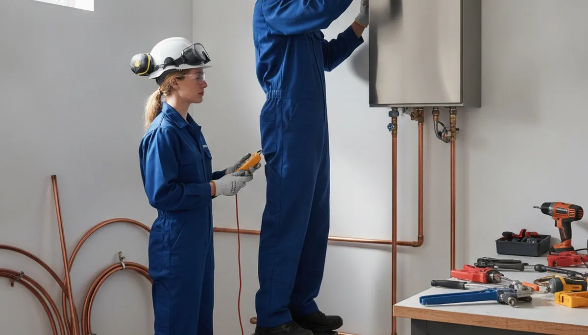 Peoria, IL plumber installing a tankless water heater for on-demand hot water service