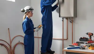 Peoria, IL plumber installing a tankless water heater for on-demand hot water service